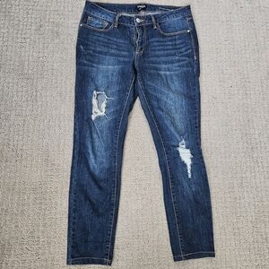 Bebe Heartbreaker Skinny Ankle Distressed Jeans Dark washed Stretch Size 28